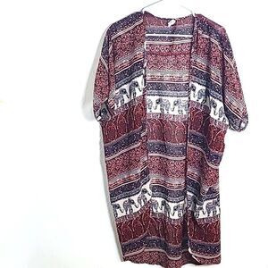 Live 4 Truth Kimono, Made in India, Reddish, White & Navy w/Elephants, Size M